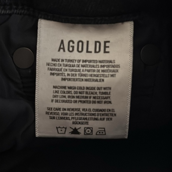 AGOLDE Mid Rise Sophie Black Stretchy Denim Jeans Skinny Size 28 Distressed Hem - Picture 8 of 10